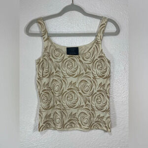 Carmen Marc Valvo Cashmere Floral Cream Beaded Cropped Tank Top Women’s Medium